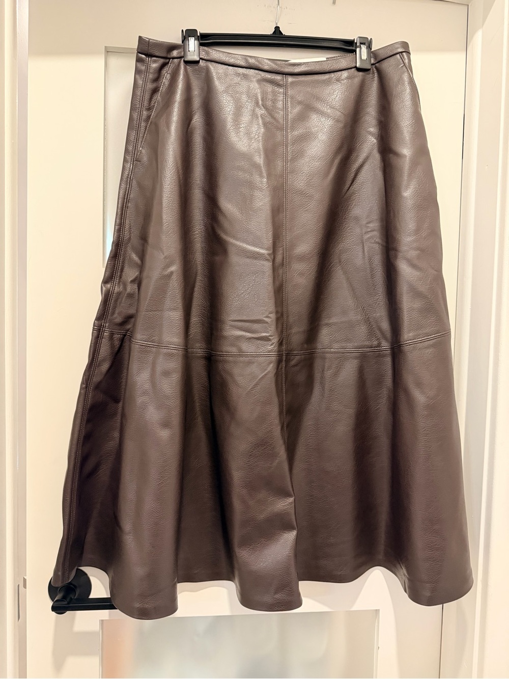 H&M Faux Leather A-Line Midi Skirt - Dark Brown